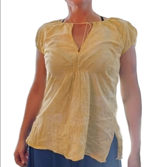 Calvin Klein Light Yellow Short Sleeve Blouse - Picture 1 of 2